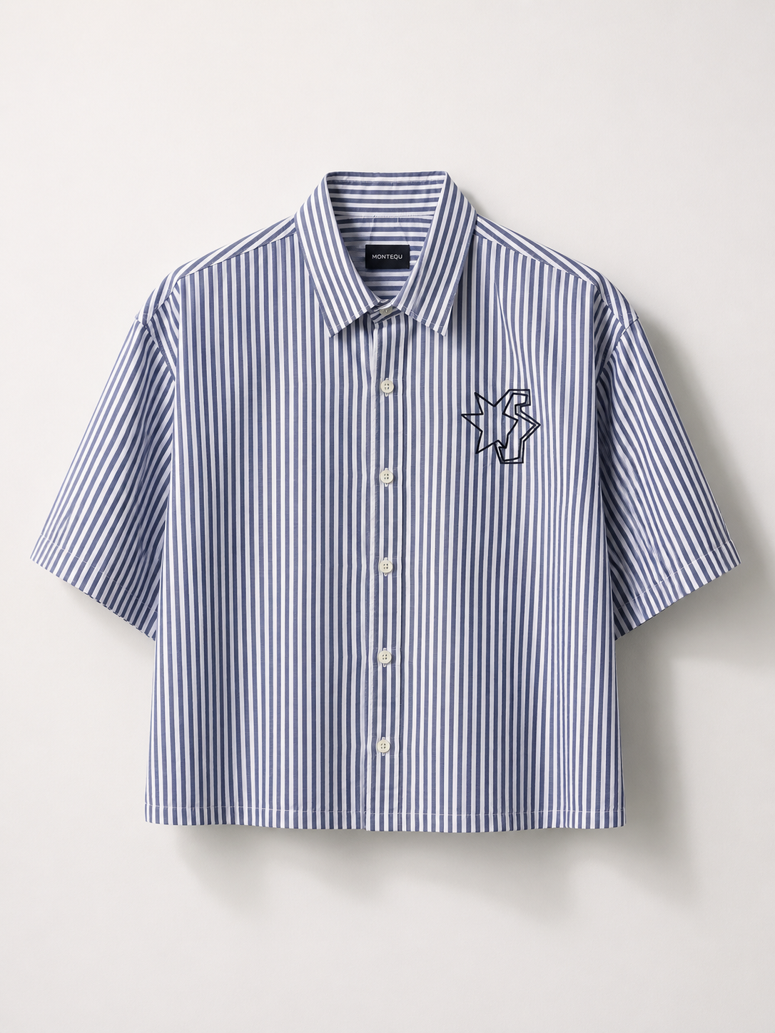 Blue Pinstripe Backprint Boxy Fit Shirt | ONYX MENS | JAMNAGAR